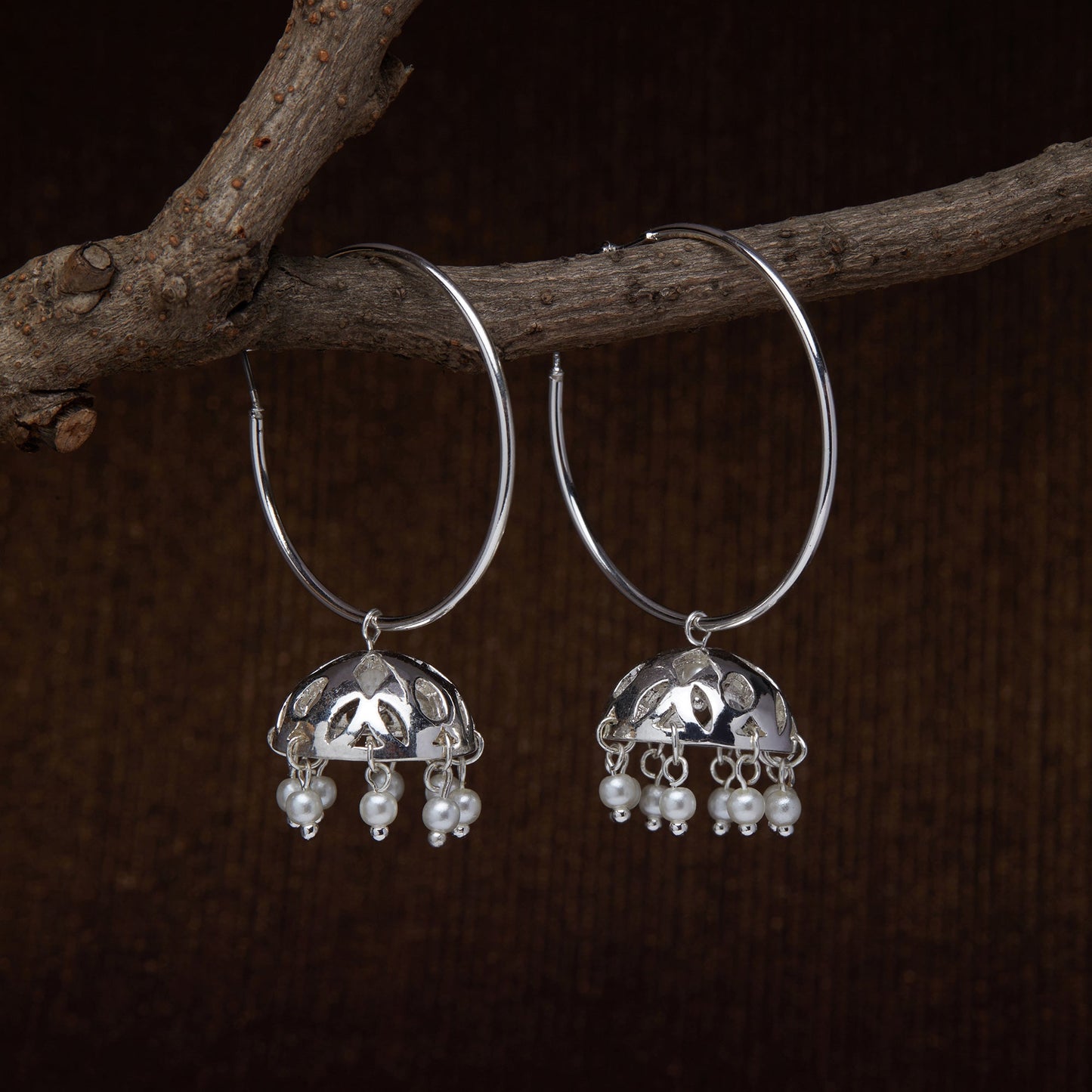 Silver plated Pearl Dome Hoops  Earring