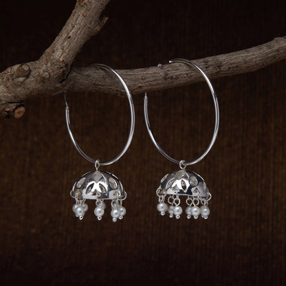 Silver plated Pearl Dome Hoops  Earring