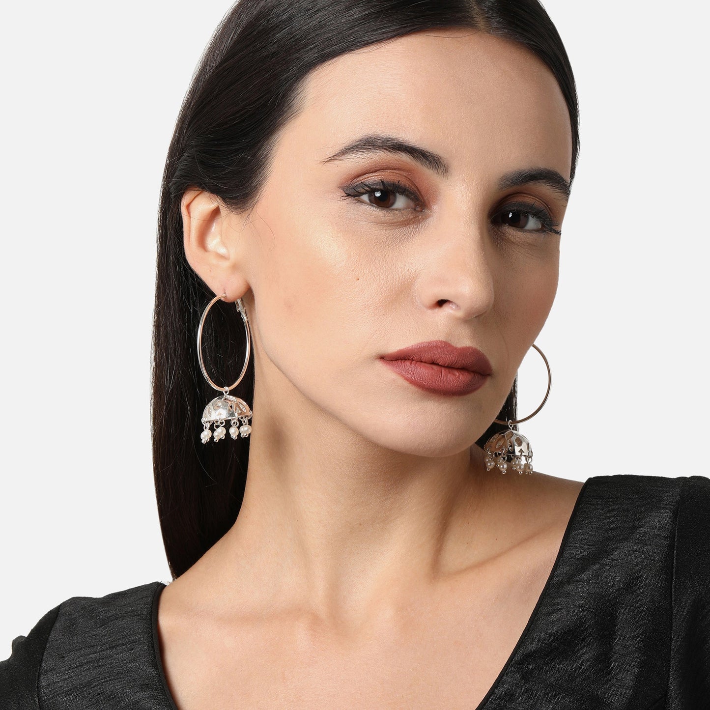 Silver plated Pearl Dome Hoops  Earring