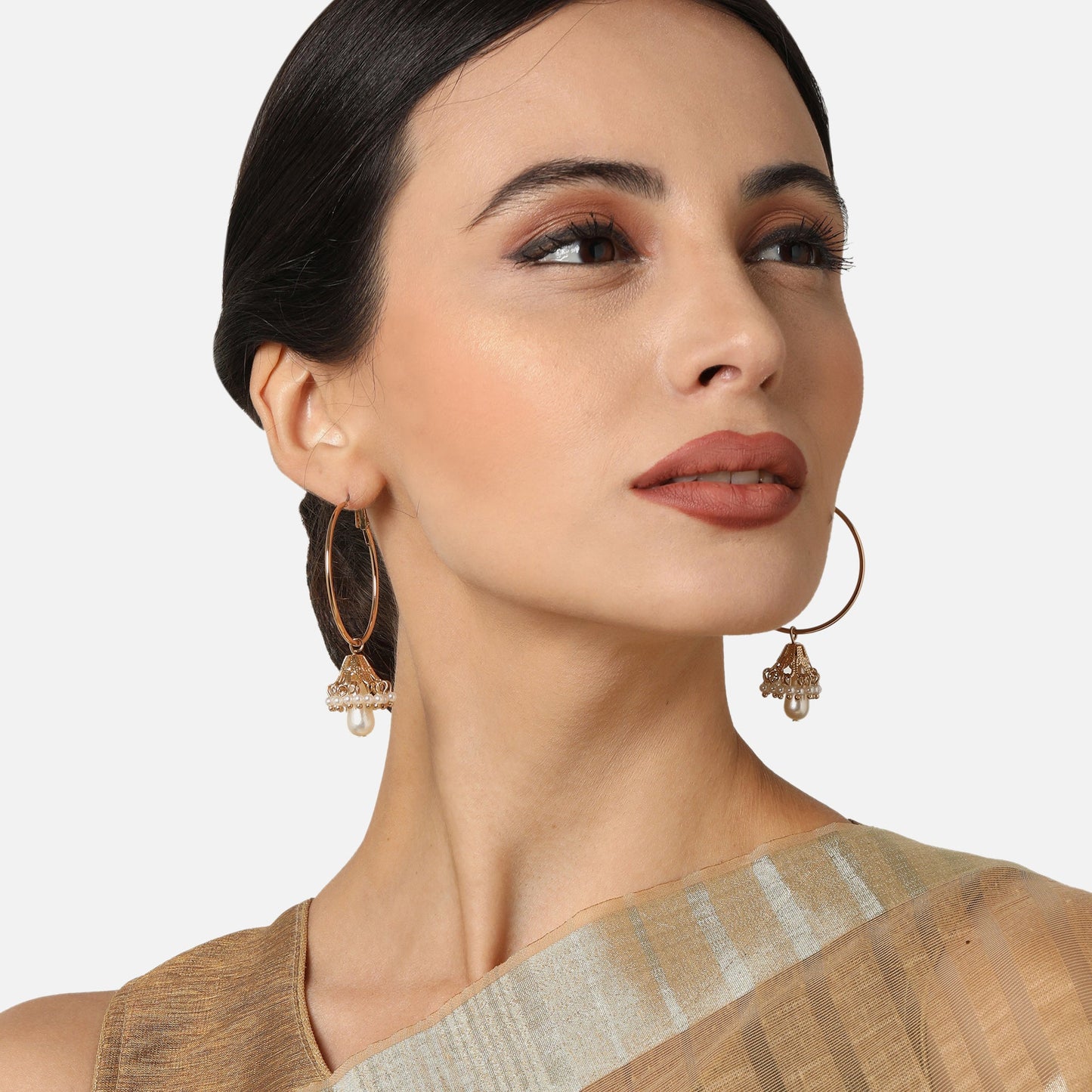 Pearl White & Gold Hoop Earrings