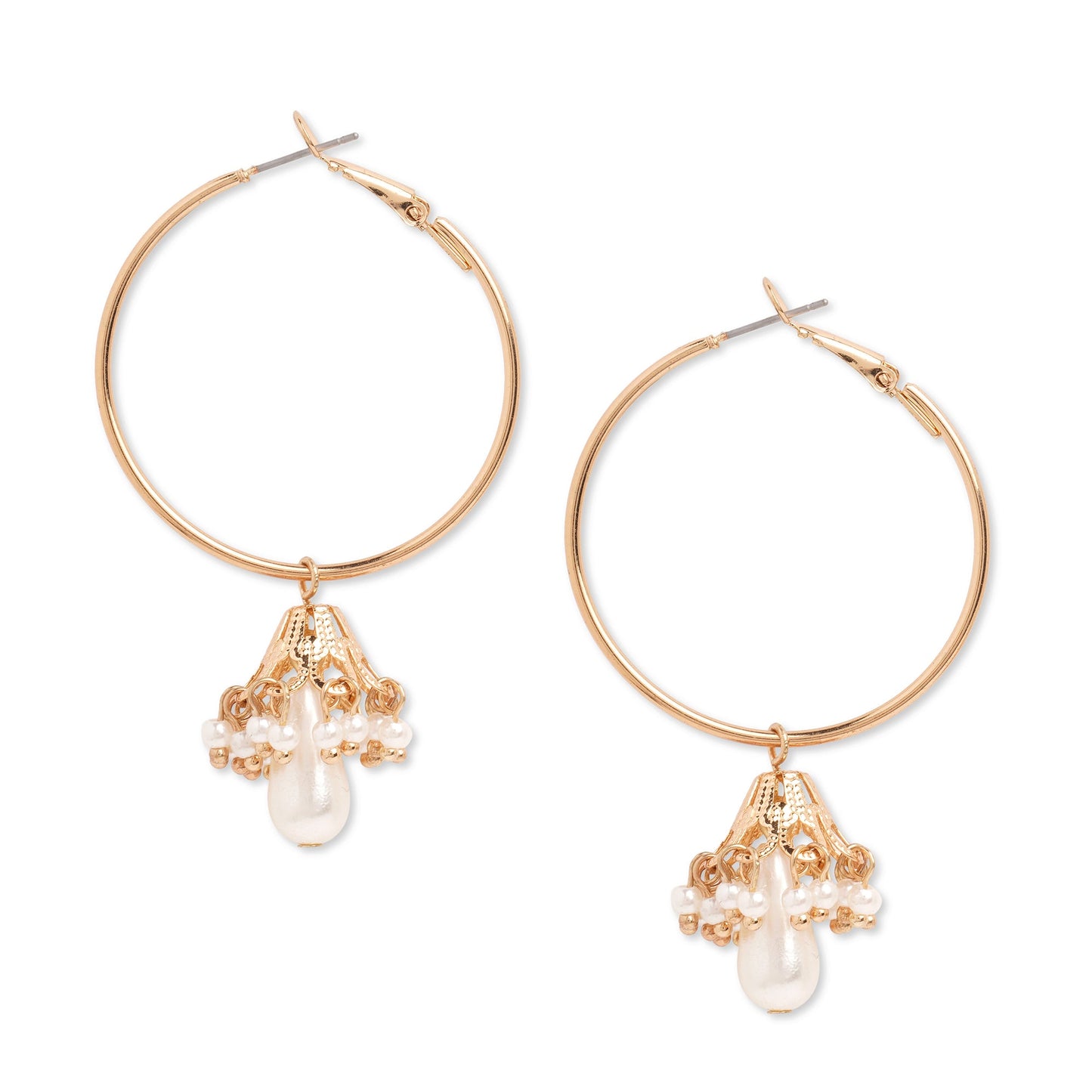 Pearl White & Gold Hoop Earrings