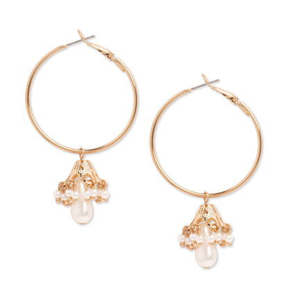 Pearl White & Gold Hoop Earrings