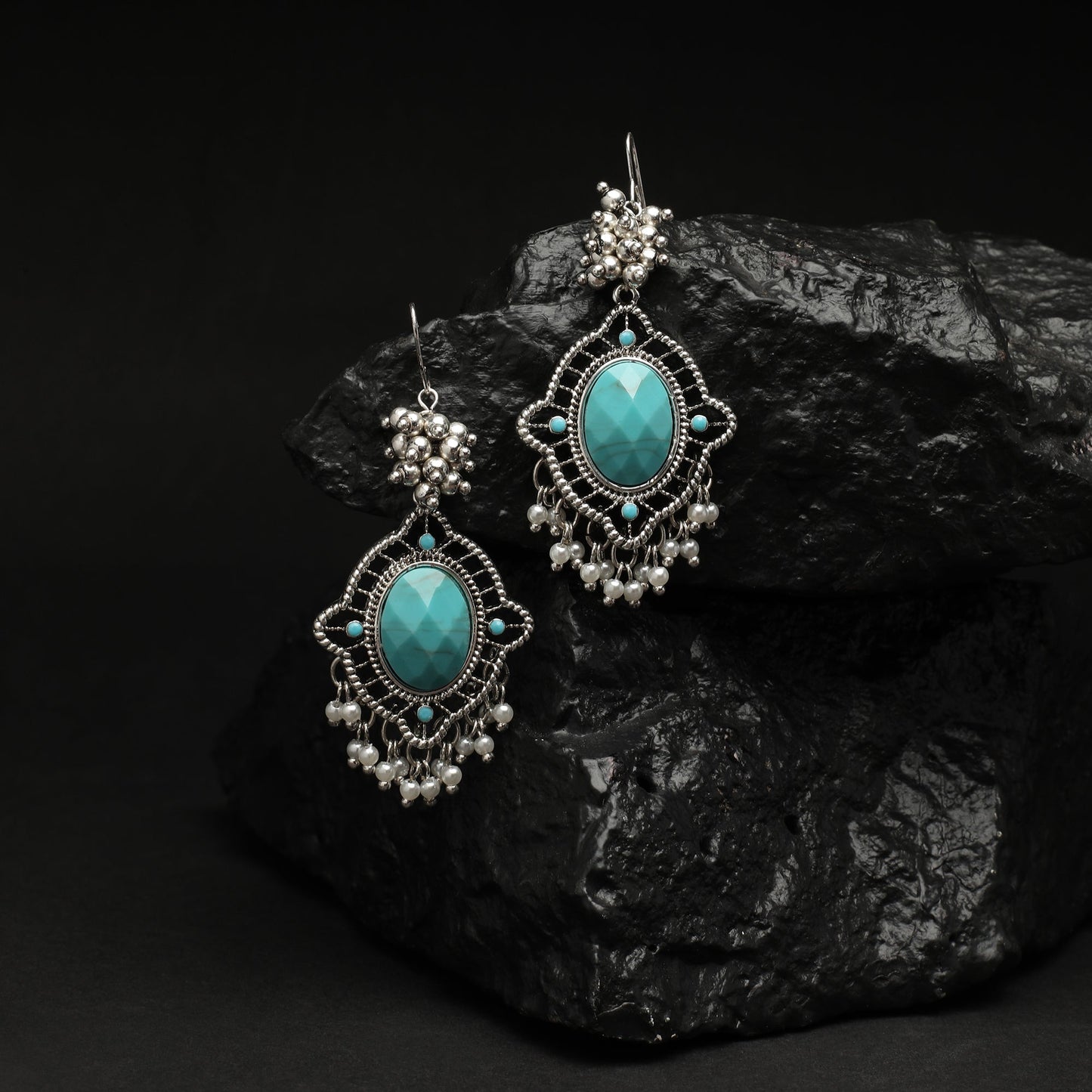 Turq Oxidized Silver Earring