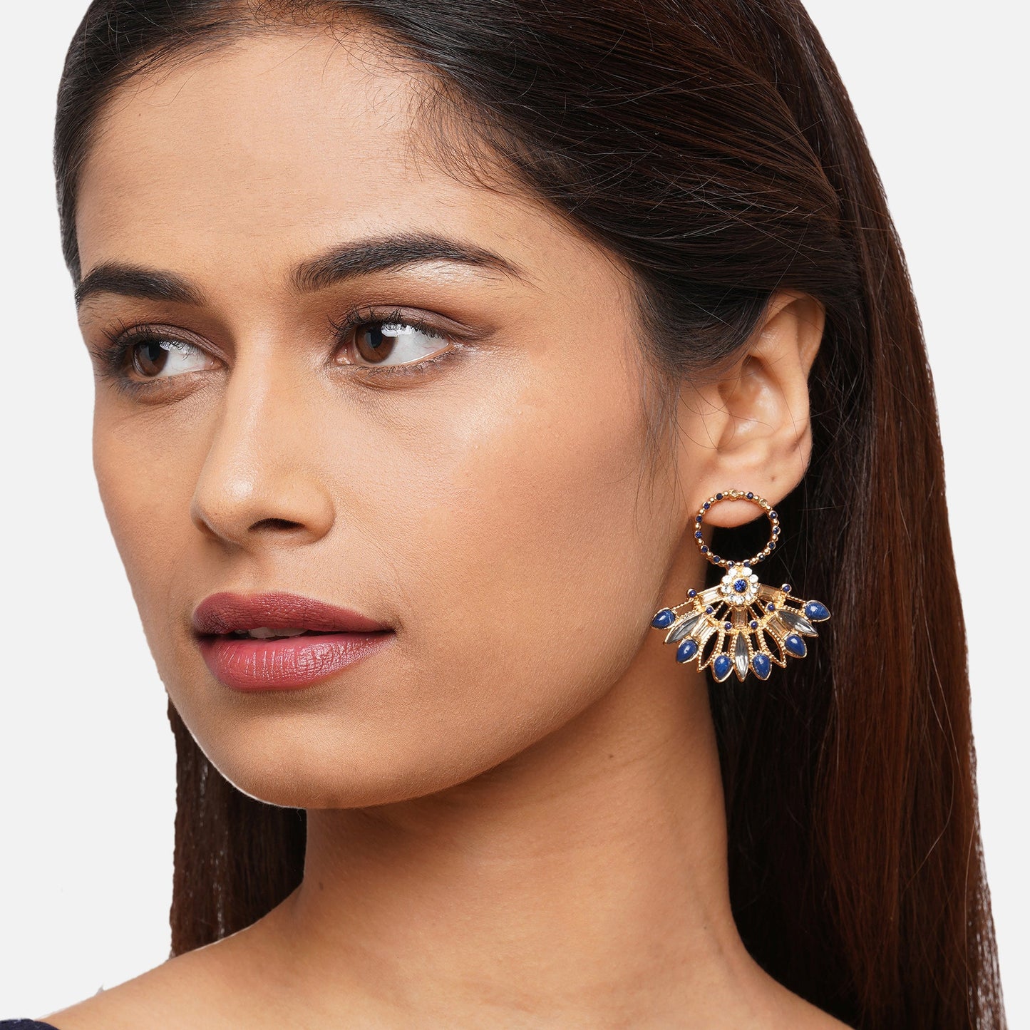 Navy Gold Plated Short Earring Metal Drops & Danglers