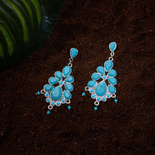 Turq Oxidized Silver Long Earring