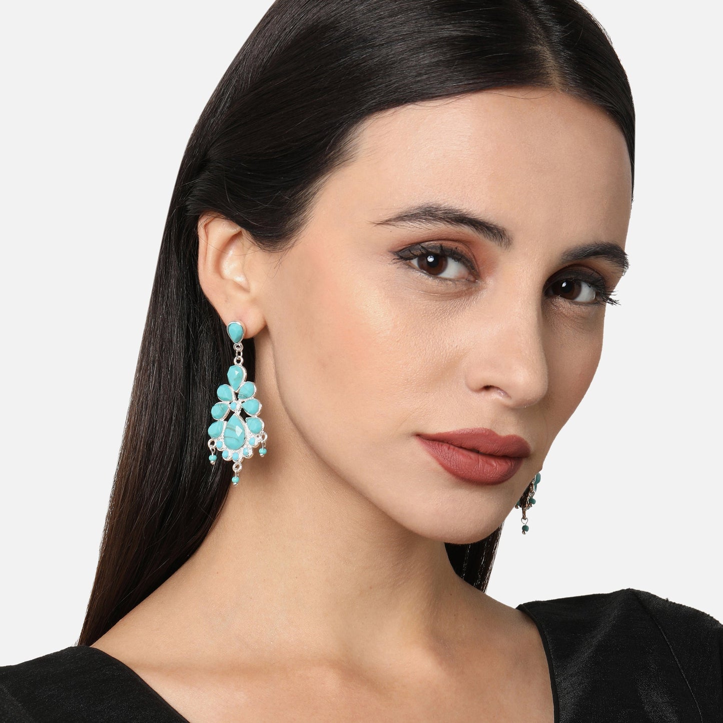 Turq Oxidized Silver Long Earring