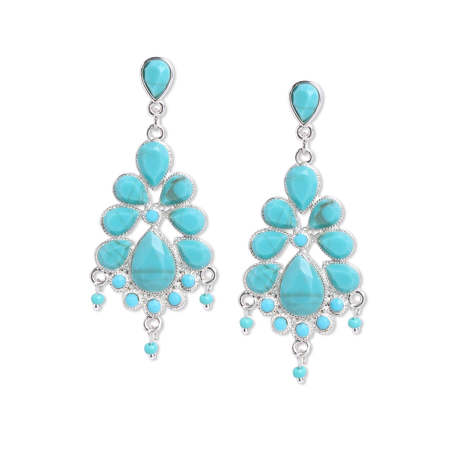 Turq Oxidized Silver Long Earring