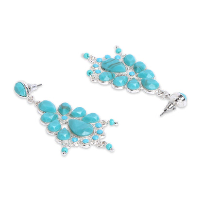 Turq Oxidized Silver Long Earring