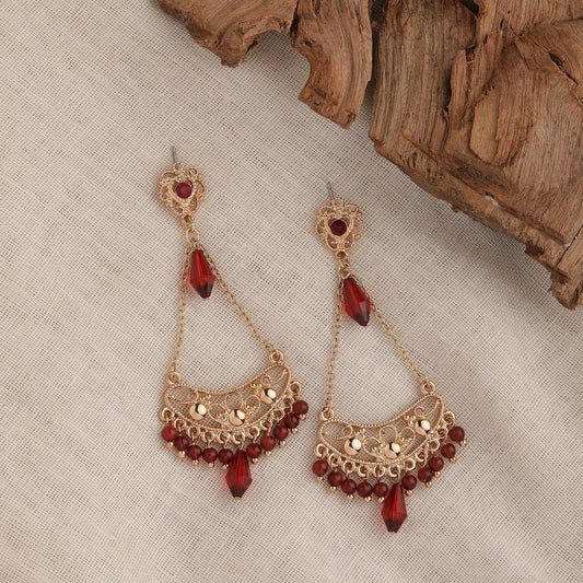 Gold & Red Filigree Earring