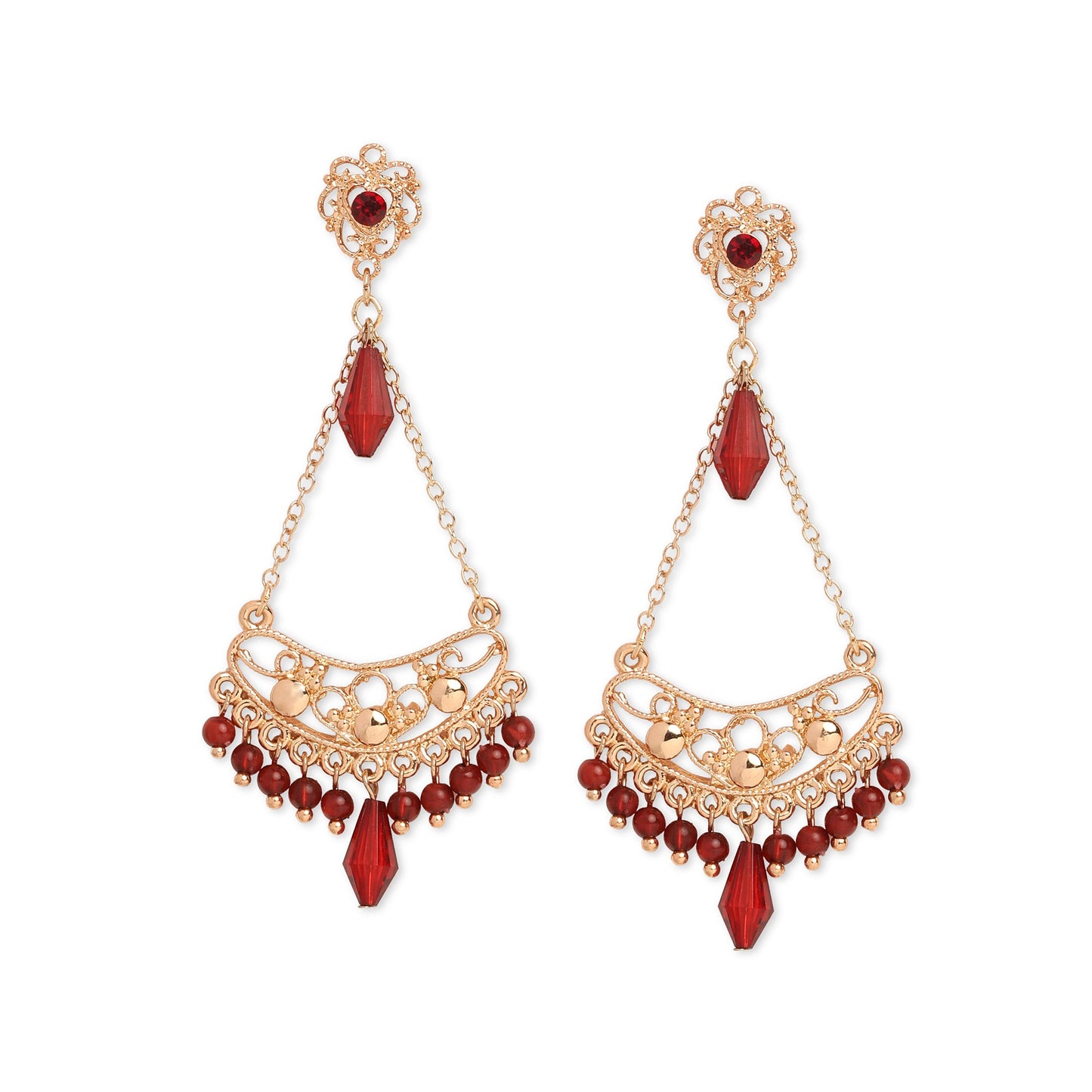Gold & Red Filigree Earring