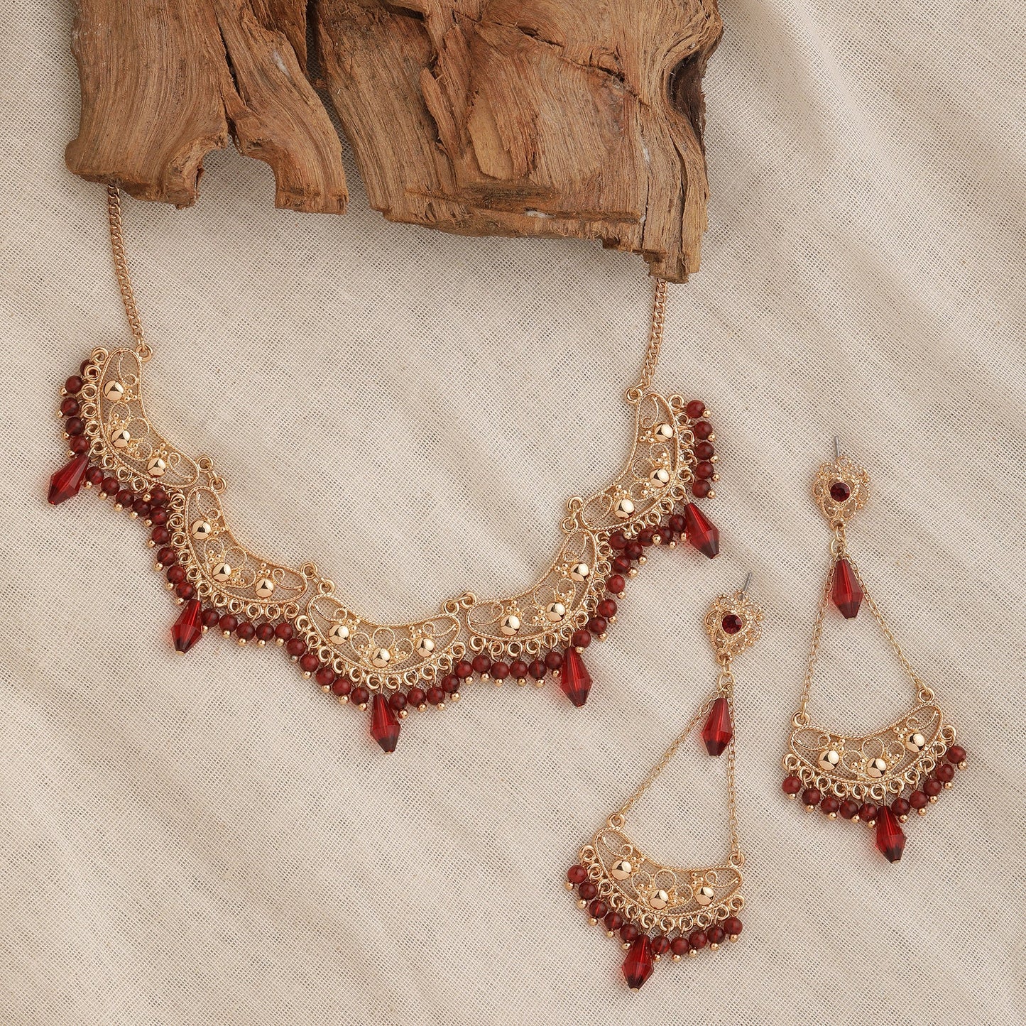 Gold Red Long Earring
