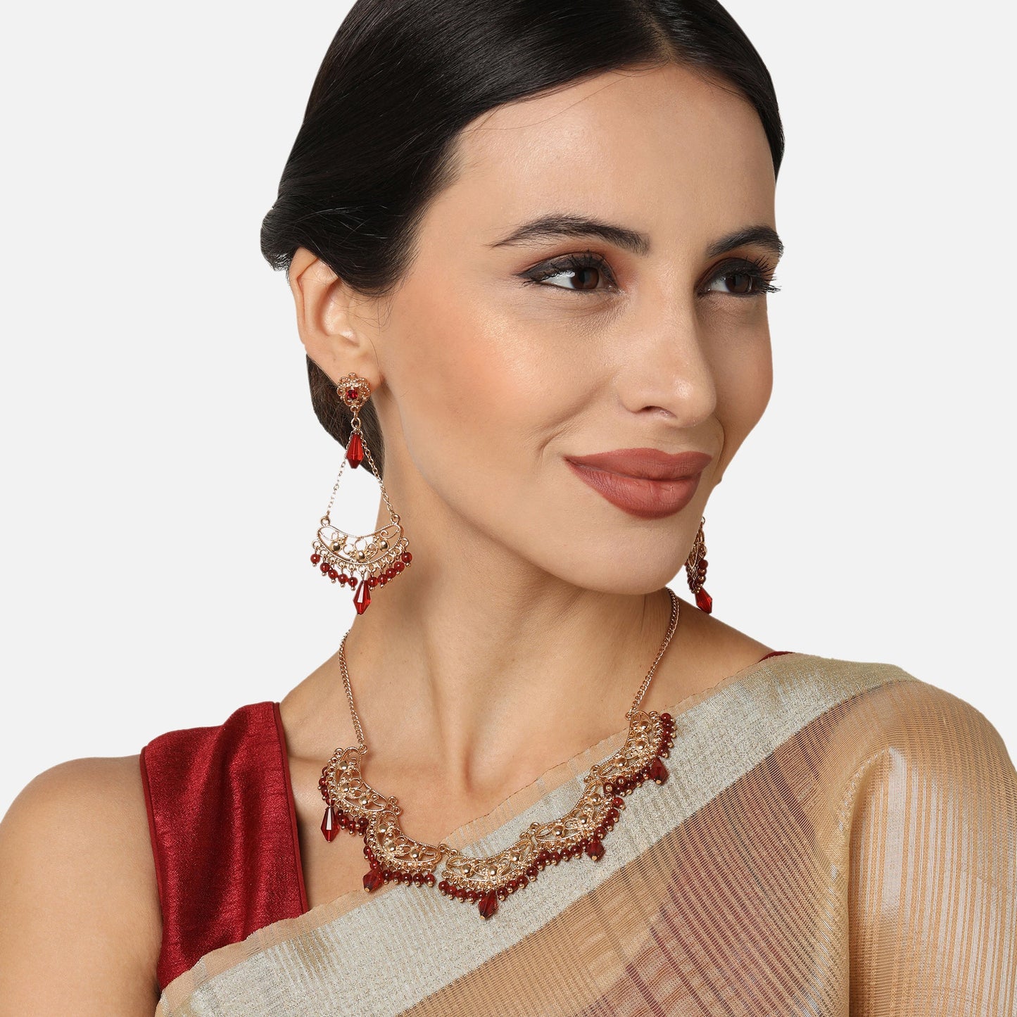 Gold Red Long Earring