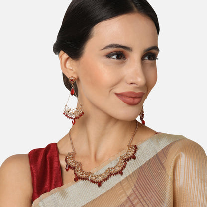 Gold Red Long Earring