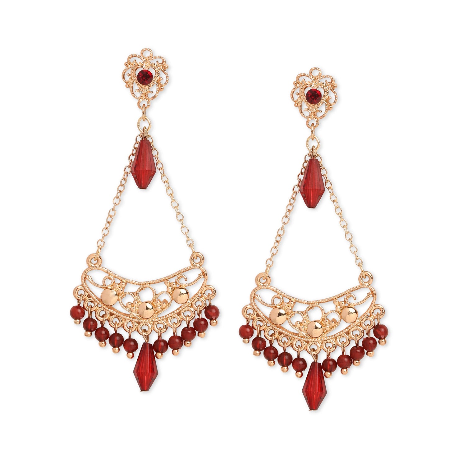 Gold Red Long Earring