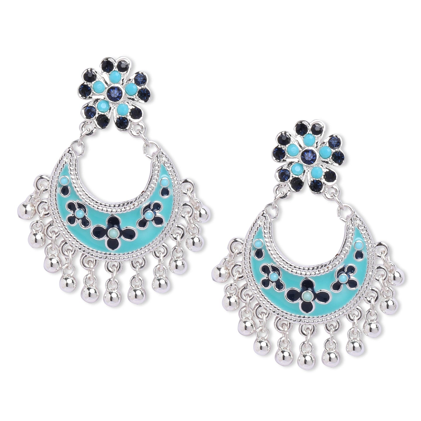 Silver Plated Floral Enamel Chandbalis Metal Chandbali Earring