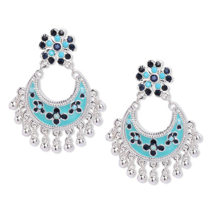 Silver Plated Floral Enamel Chandbalis Metal Chandbali Earring