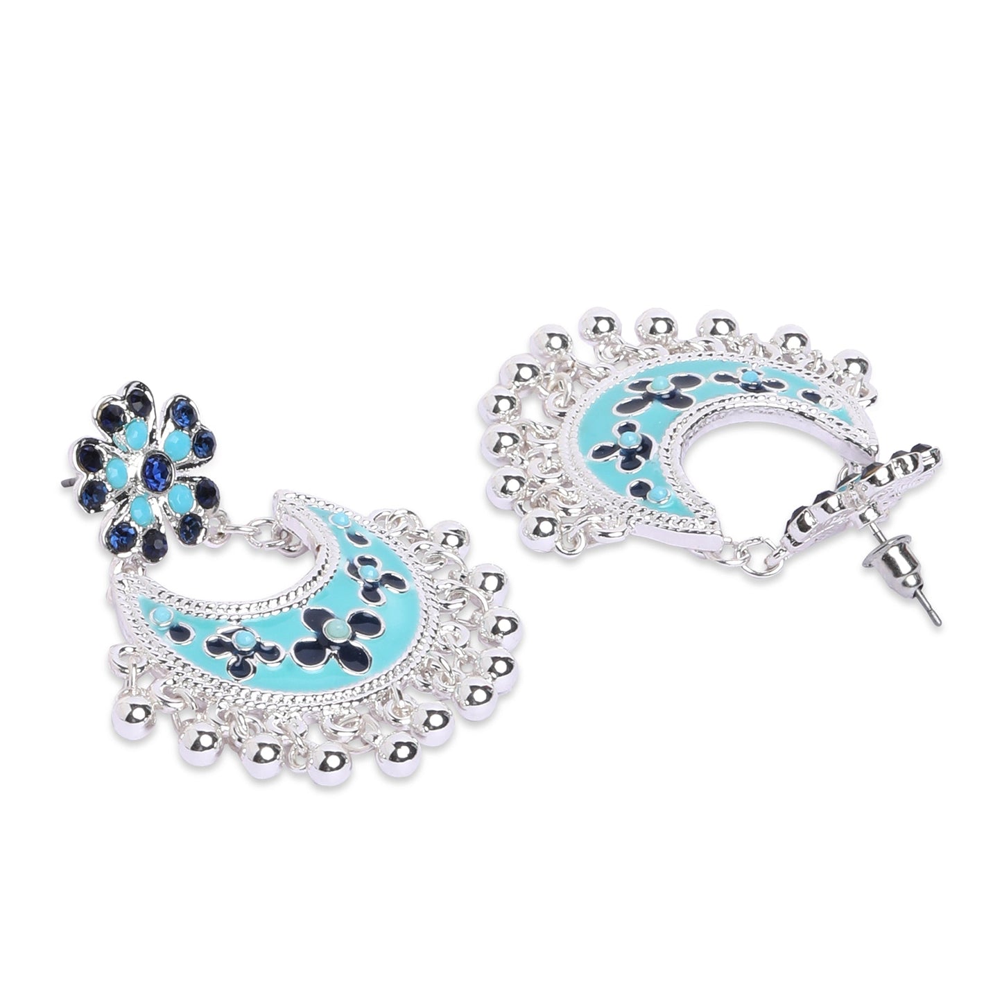 Silver Plated Floral Enamel Chandbalis Metal Chandbali Earring