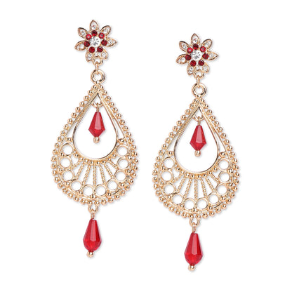 Red Tear Drop Gold Long Earring