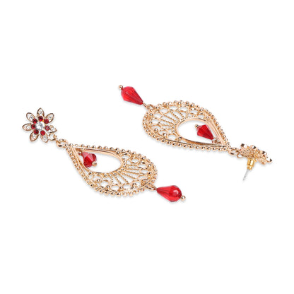 Red Tear Drop Gold Long Earring