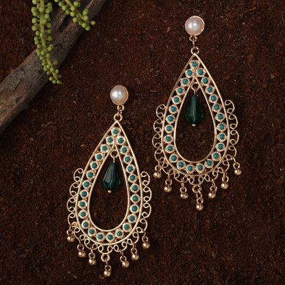 Green Tead Drop Long Earring Metal Chandbali  Earring