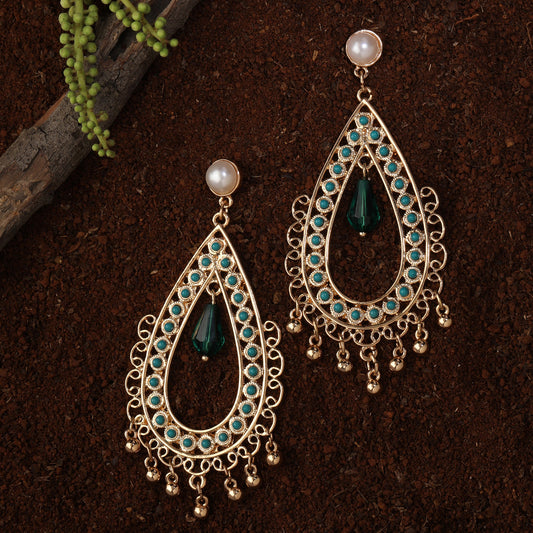 Green Tead Drop Long Earring Metal Chandbali  Earring