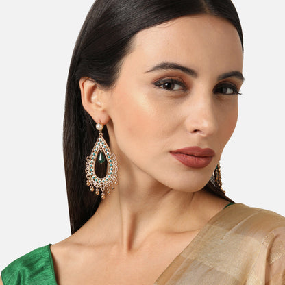 Green Tead Drop Long Earring Metal Chandbali  Earring