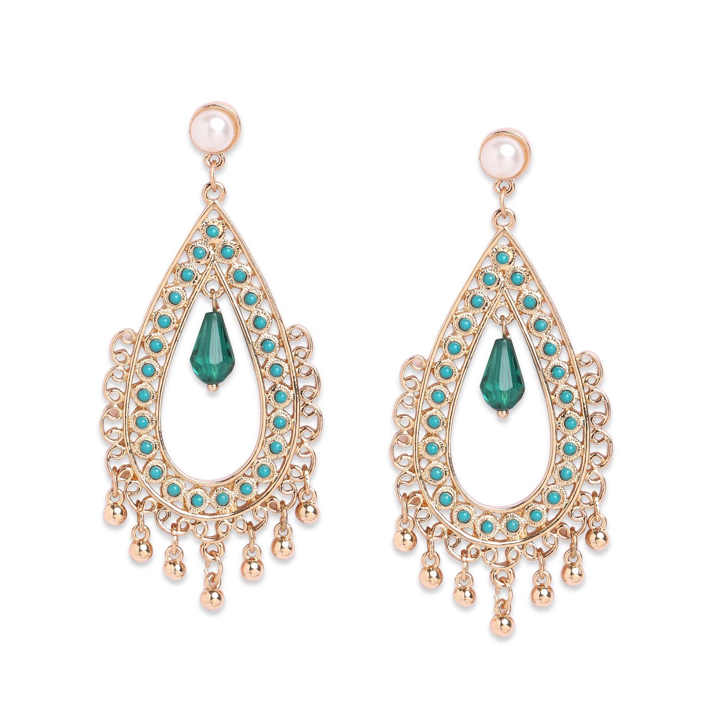 Green Tead Drop Long Earring Metal Chandbali  Earring