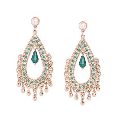Green Tead Drop Long Earring Metal Chandbali  Earring