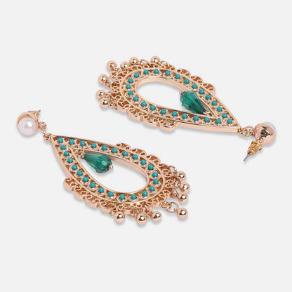 Green Tead Drop Long Earring Metal Chandbali  Earring