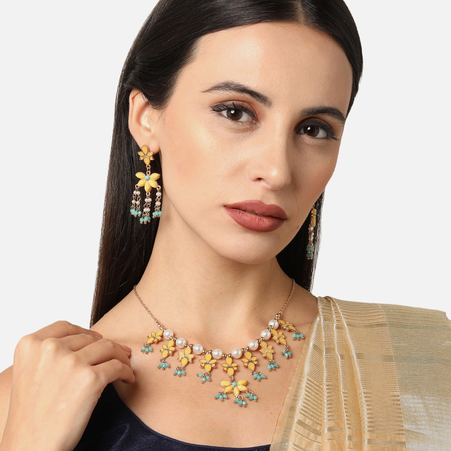 Yellow  Kundan Jewelry Set