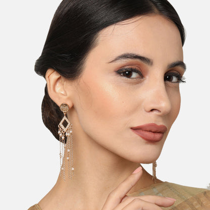 Gold Pearl Long Drop Earring