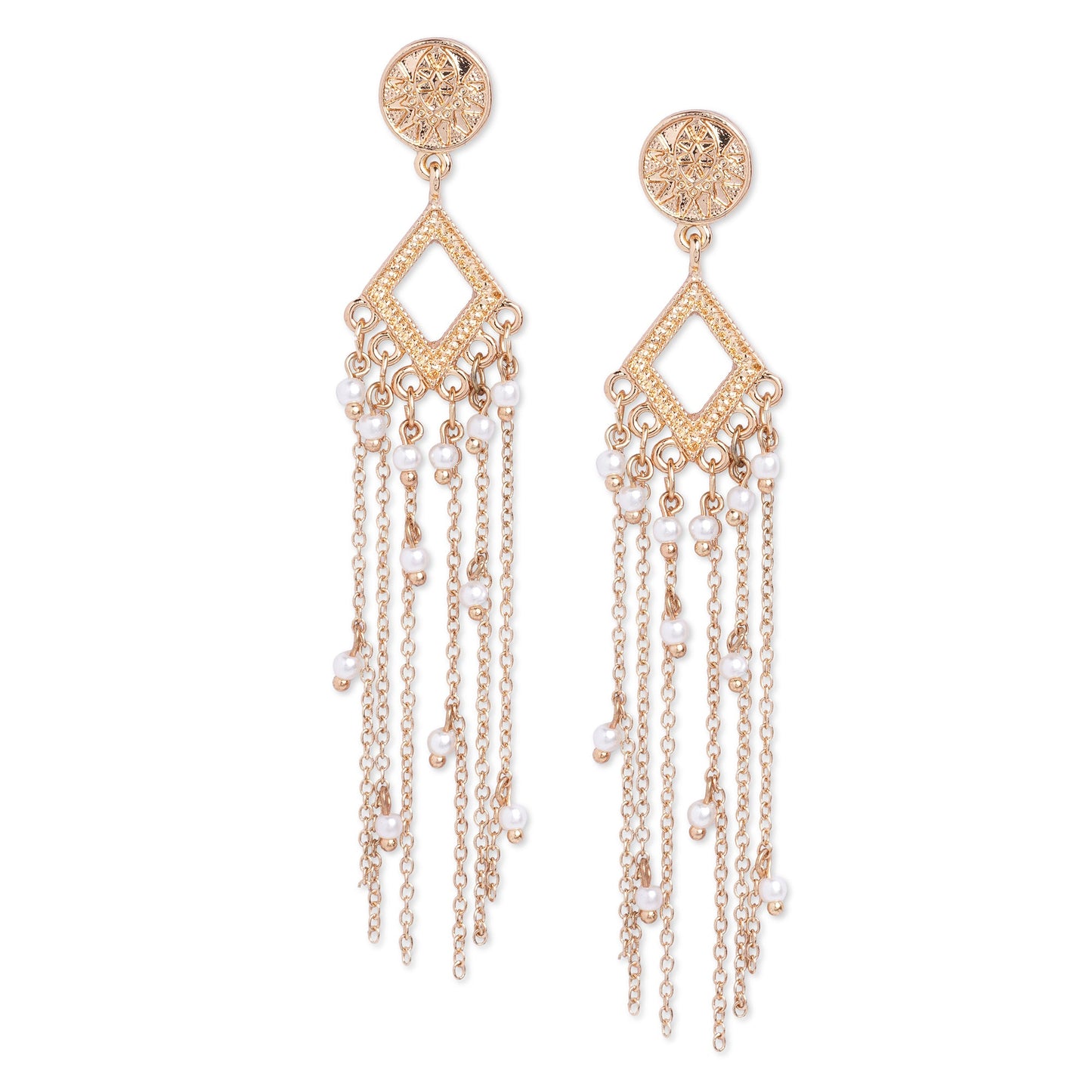 Gold Pearl Long Drop Earring