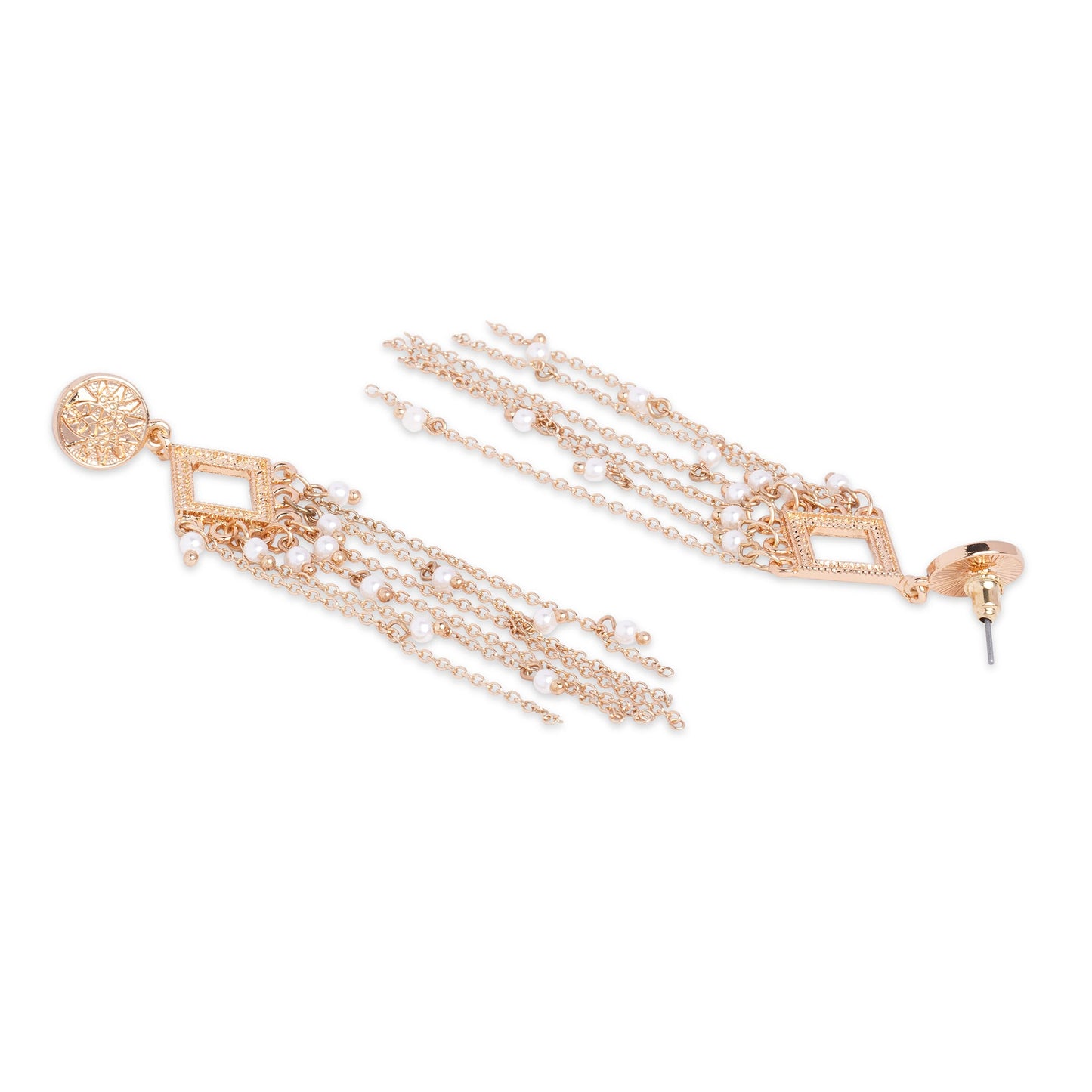 Gold Pearl Long Drop Earring