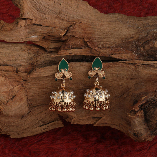 Green Enamel Gold Earrings