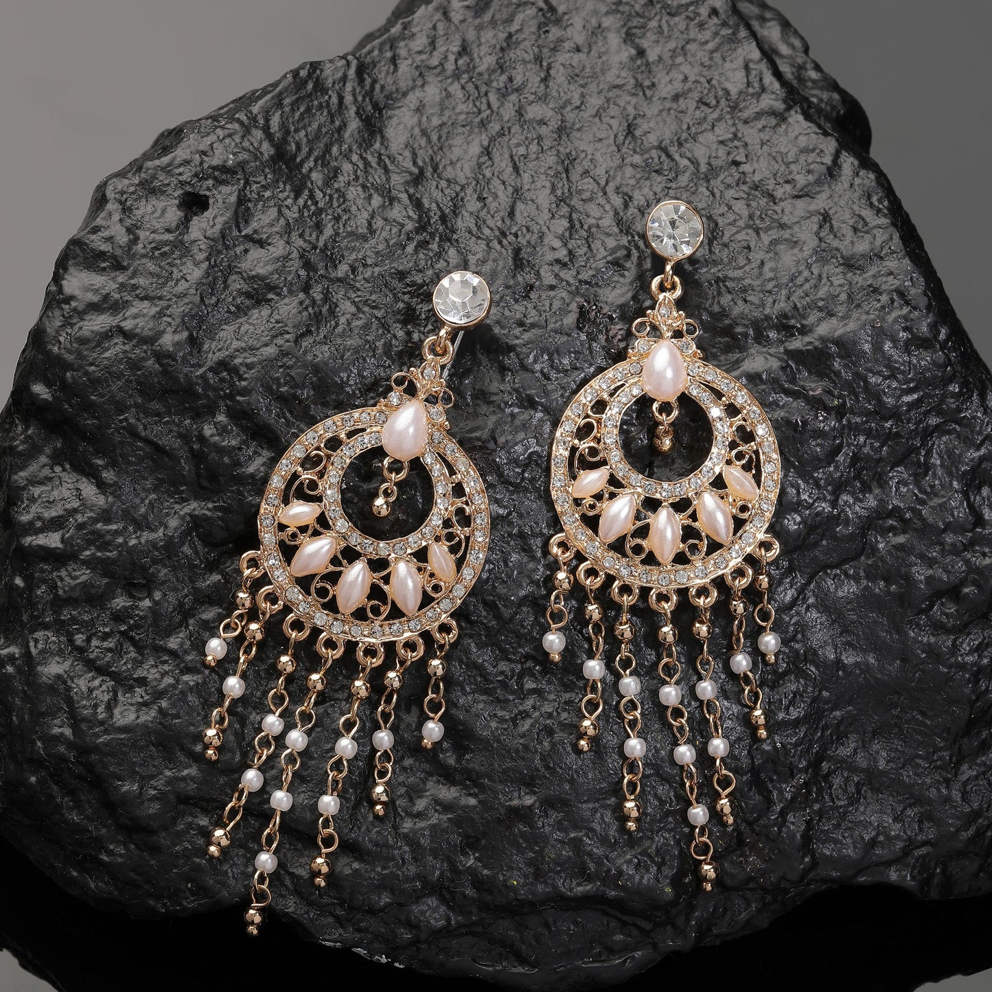 Gold Diamante Long Drop Earring