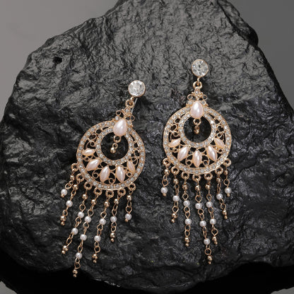 Gold Diamante Long Drop Earring