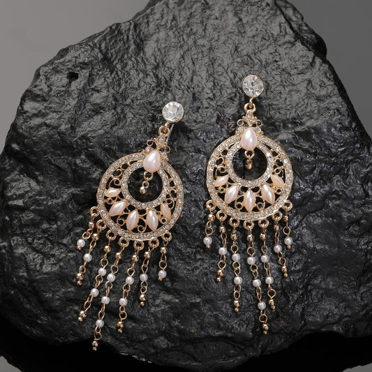 Gold Diamante Long Drop Earring
