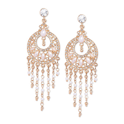 Gold Diamante Long Drop Earring