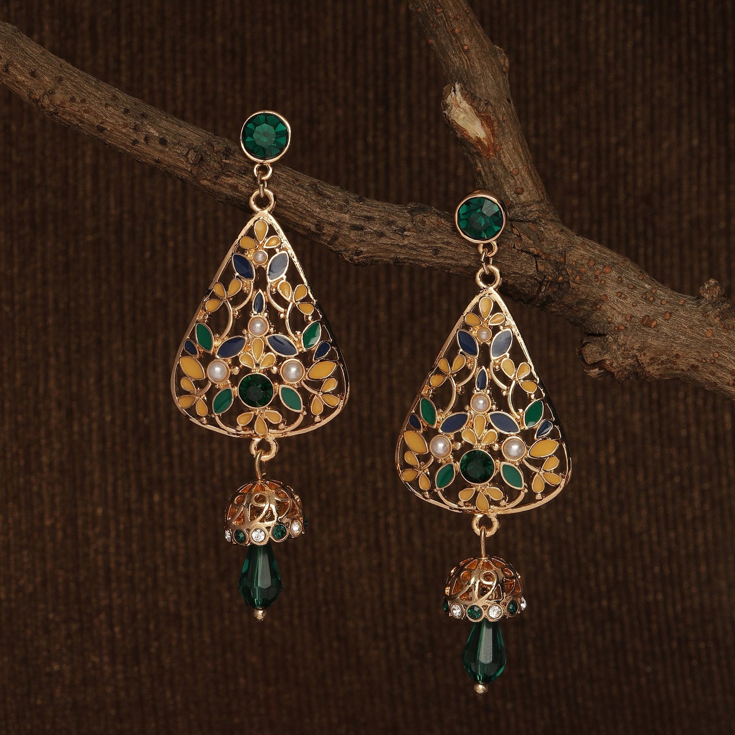Enamel Gold Long Earring
