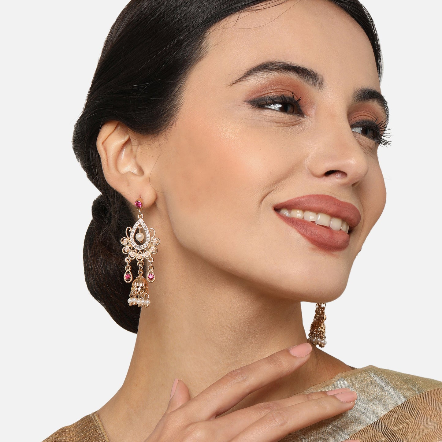 Gold Long Drop Jhumkas Earring