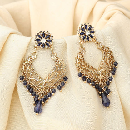 Gold Navy Floral Chandbalis Earring