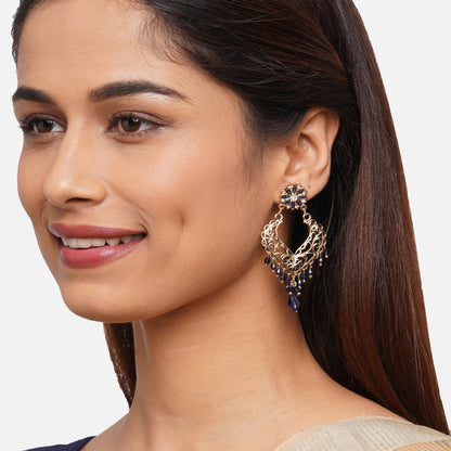 Gold Navy Floral Chandbalis Earring