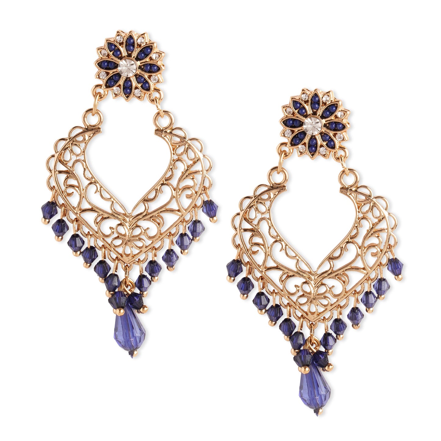 Gold Navy Floral Chandbalis Earring