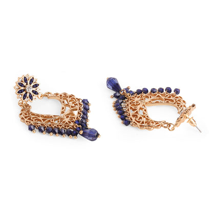 Gold Navy Floral Chandbalis Earring