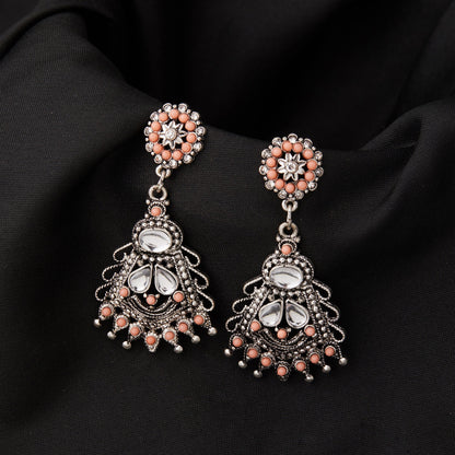 Oxidized Silver Coral Short Drop Earring