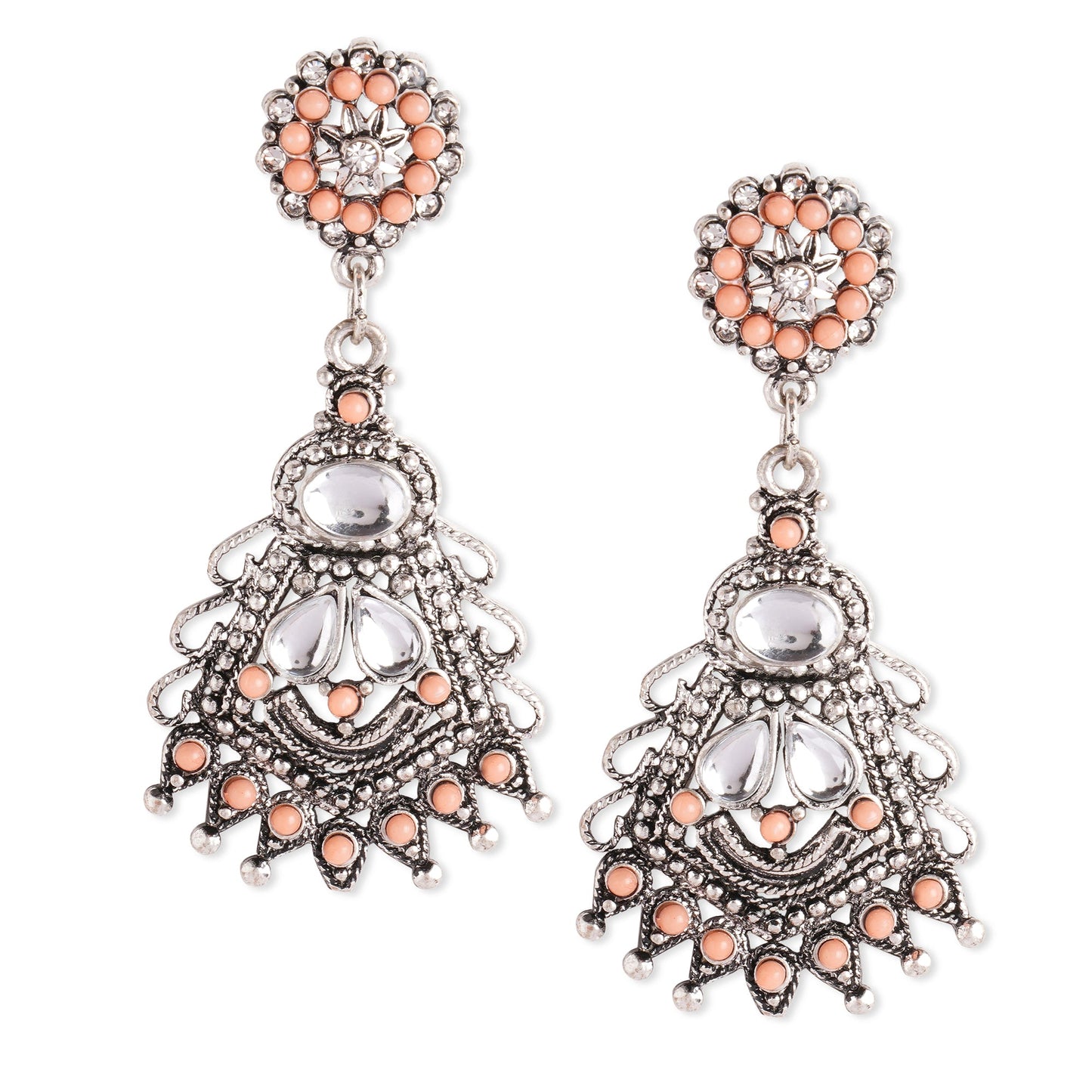 Oxidized Silver Coral Short Drop Earring