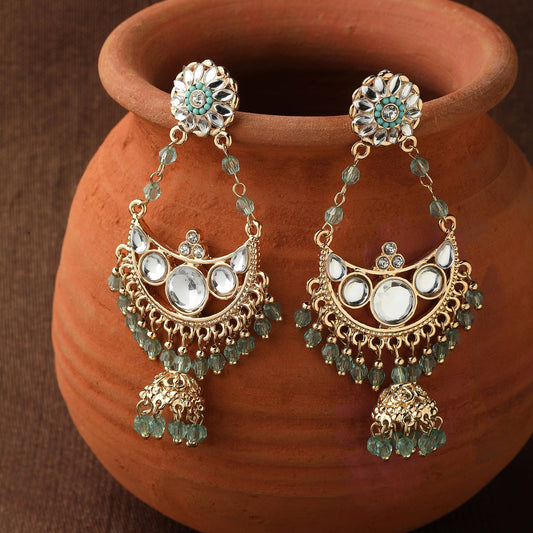 Green Kundan Chandbalis Earring
