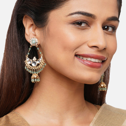 Green Kundan Chandbalis Earring