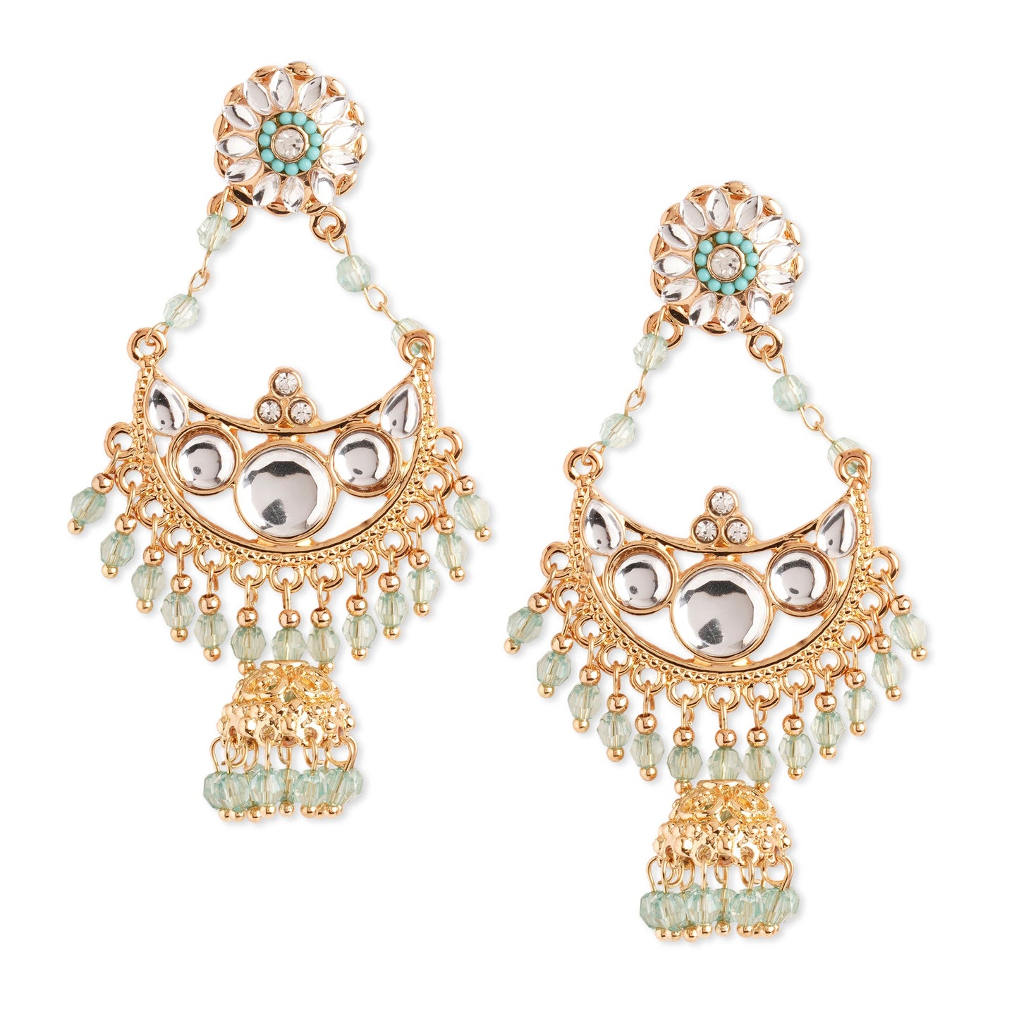 Green Kundan Chandbalis Earring