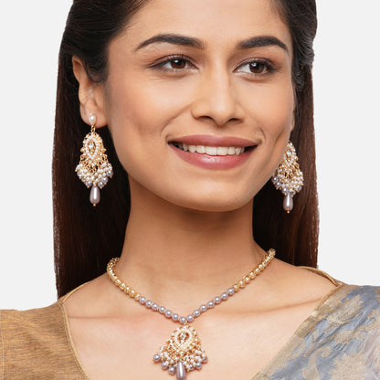 Gold Grey Long Drop Pearl Jewelry Set